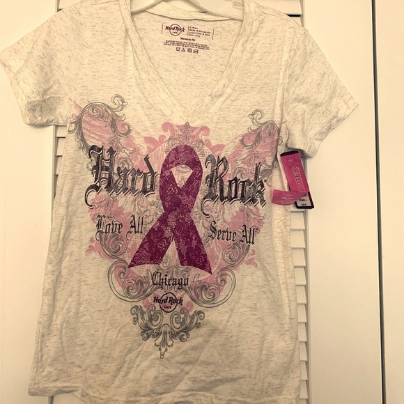 Hard Rock Cream & Pink Breast Cancer Awareness T - Picture 1 of 2